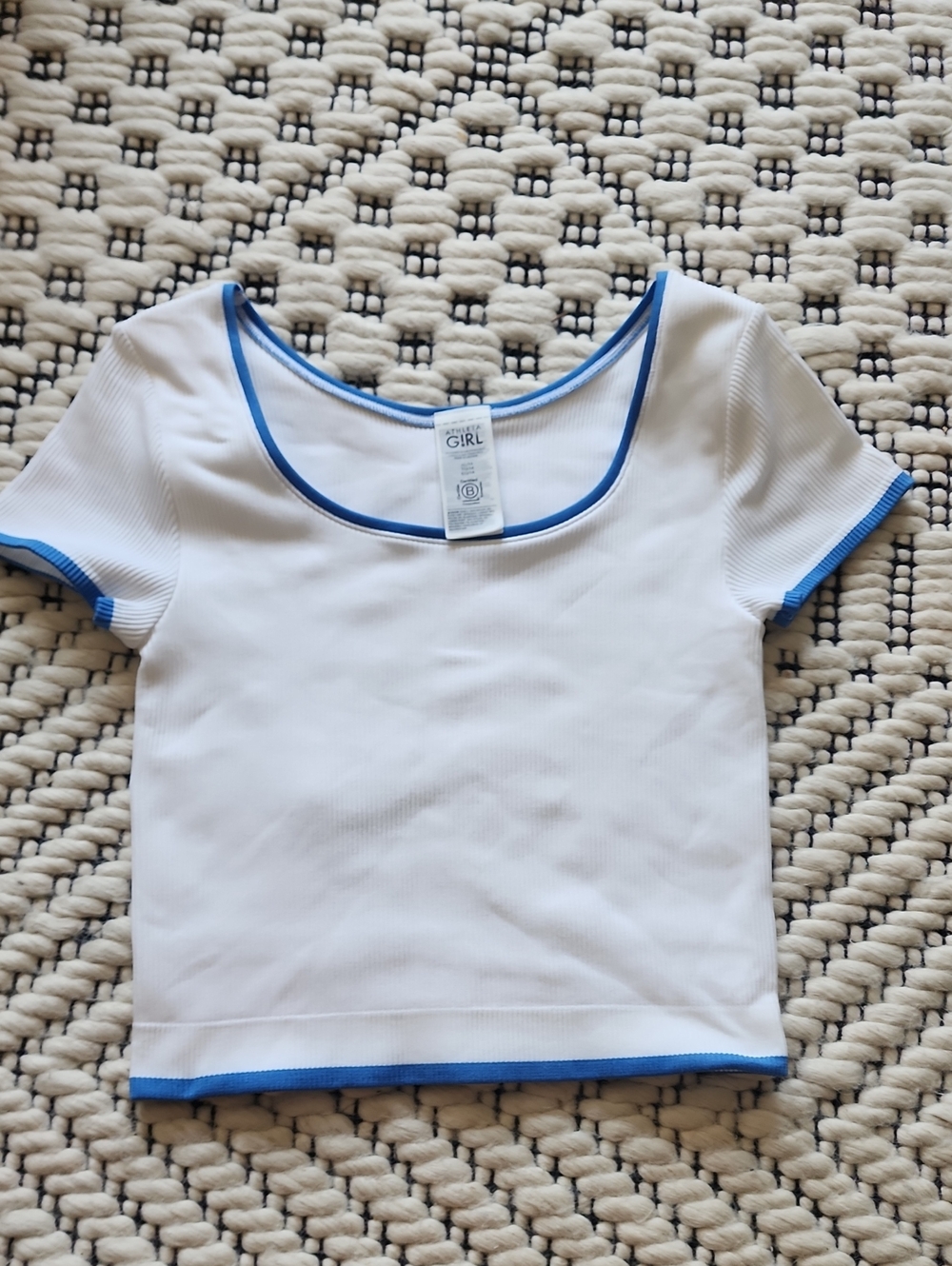 Athleta White Short Sleeve Tee with Blue Trim
